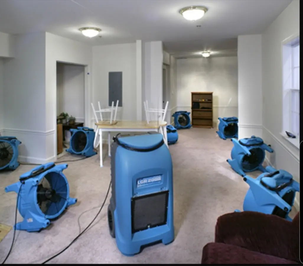 Air movers and dehumidifier setup for Water Damage Restoration in Kaneohe Base